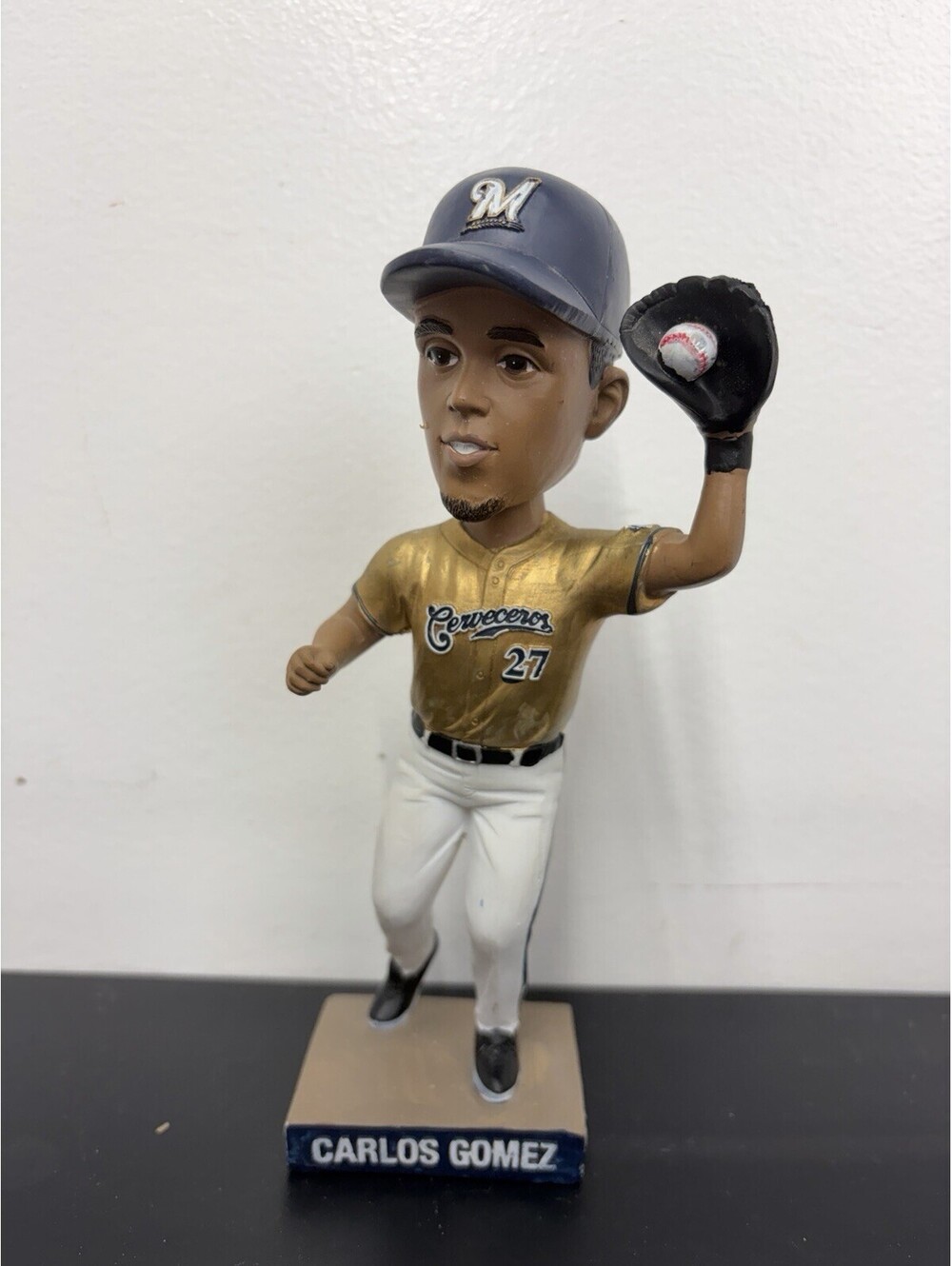 Milwaukee Brewers Carlos Gomez Gold Shirt & Glove Bobblehead 2013 Collectors Ed.